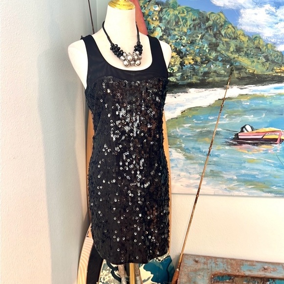 NWT,Express, Sexy Sheer Upper, Fun Shimmering Sequins, Noir, Lightweight, Size S - Picture 3 of 15